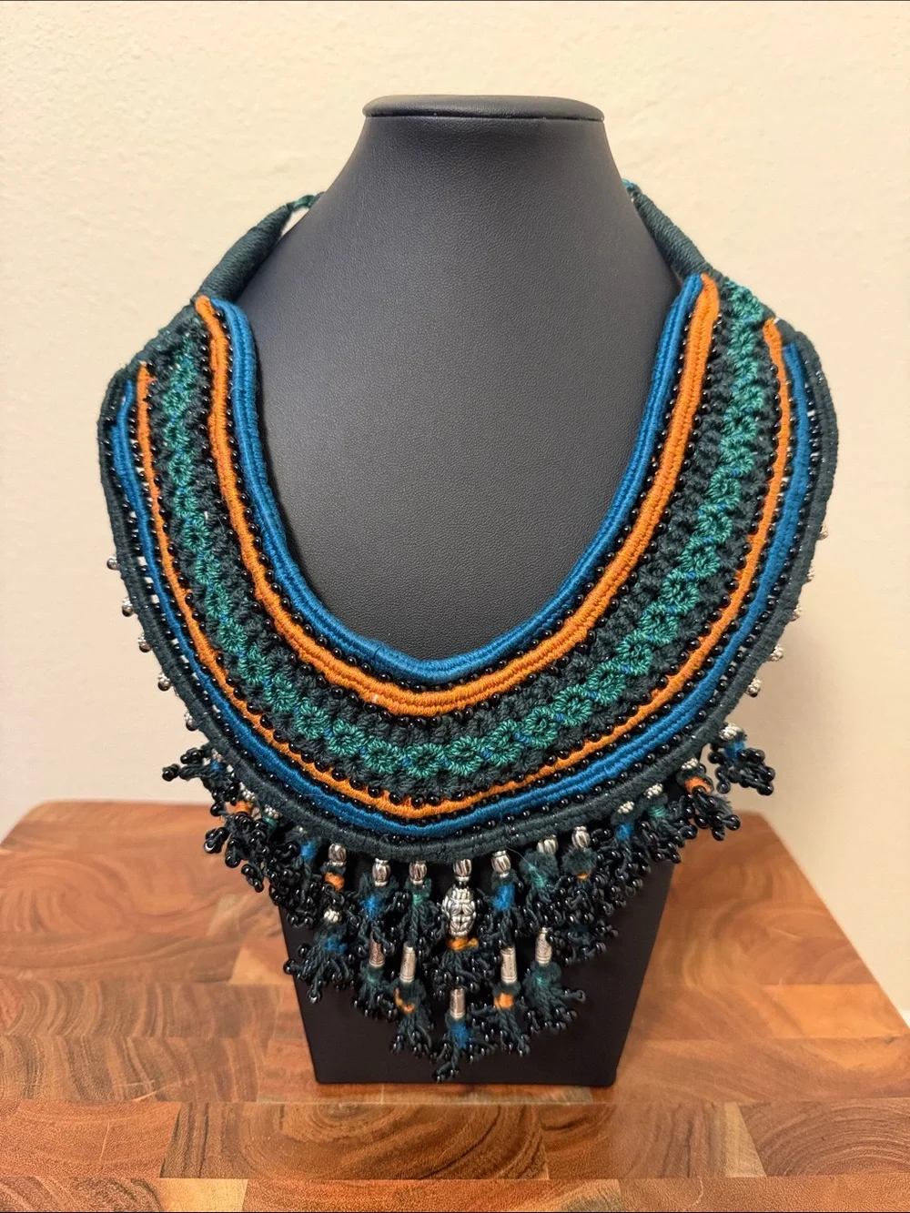 Peruvian Connection Beaded Tassel Fringe Crochet Necklace